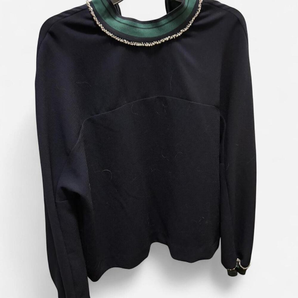 Zara Navy Top with Green and White Accents